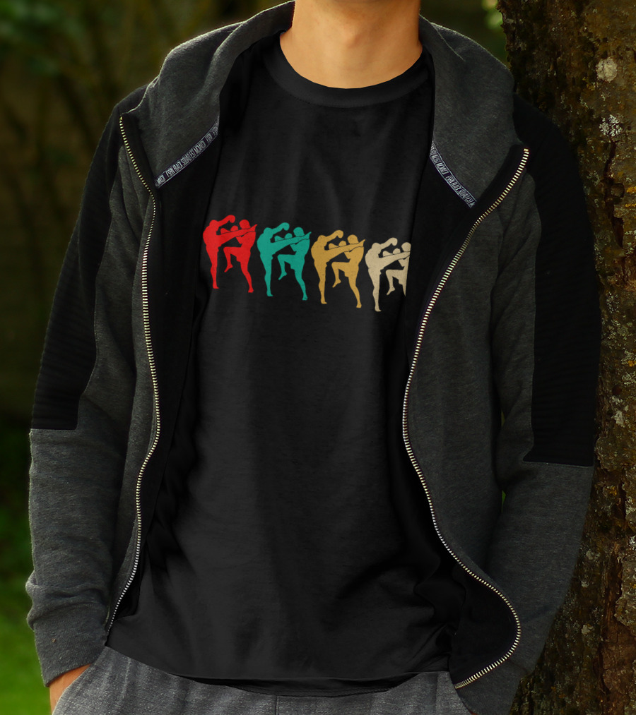 Vintage Kickboxing Silhouettes Retro Color Fight T-Shirt