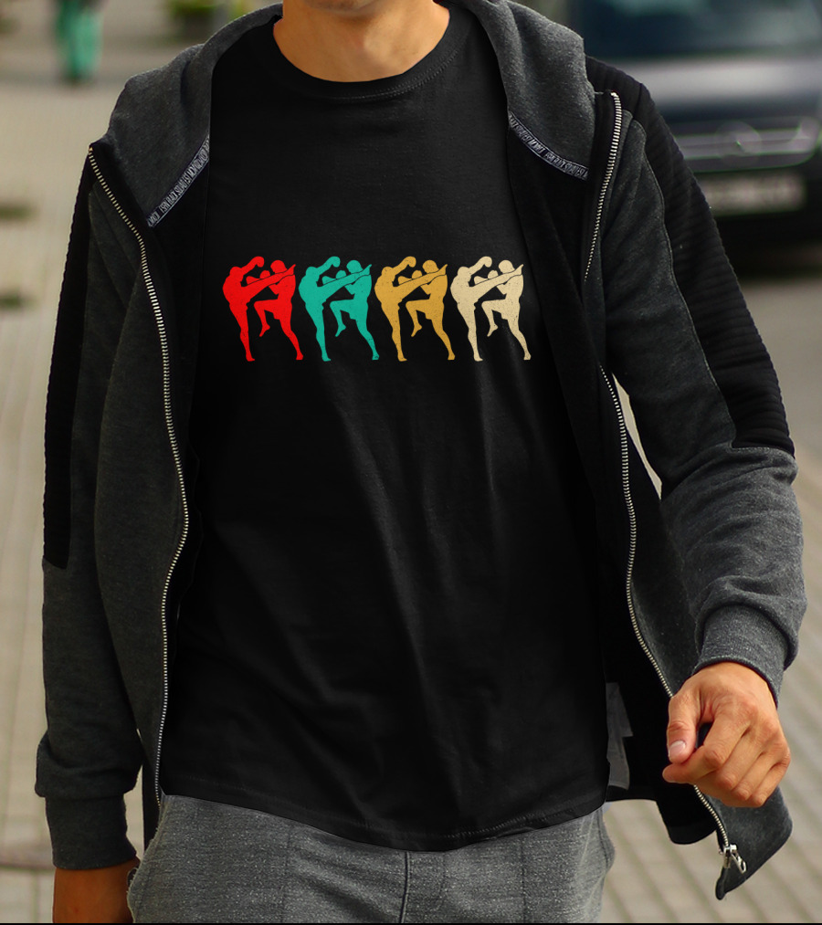 Vintage Kickboxing Silhouettes Retro Color Fight T-Shirt