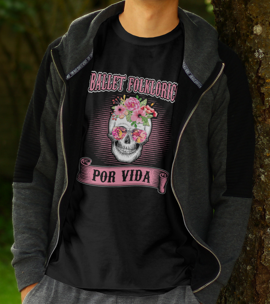 Ballet Folklorico Por Vida Skull With Flowers T-Shirt
