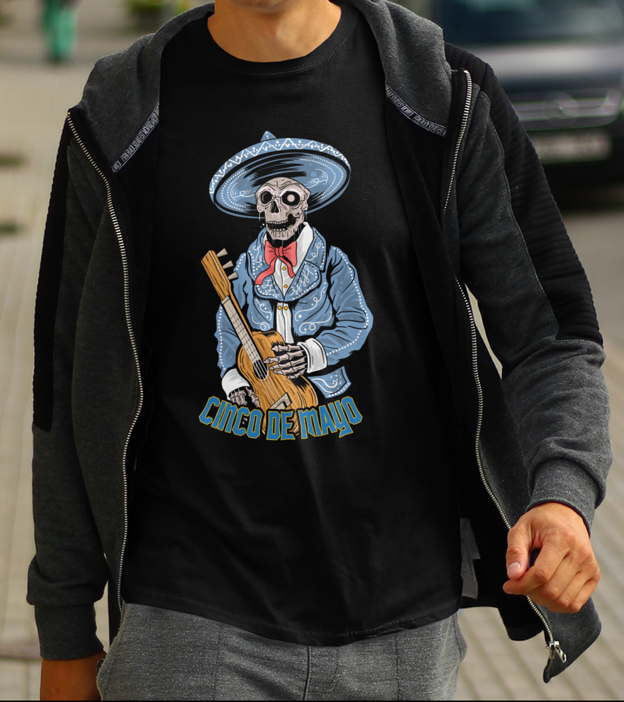 Cinco De Mayo Skull Mariachi With Guitar T-Shirt