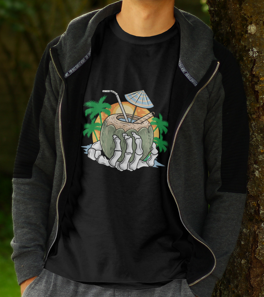 Summer Beach Skeleton Coconut Tree Sunset T-Shirt