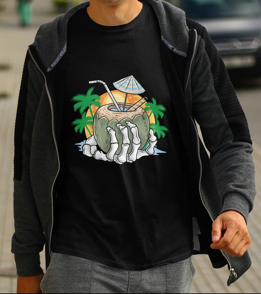 Summer Beach Skeleton Coconut Tree Sunset T-Shirt
