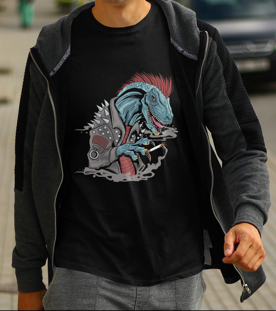 Punk Dinosaur With Spiked Jacket And Mohawk T-Shirt