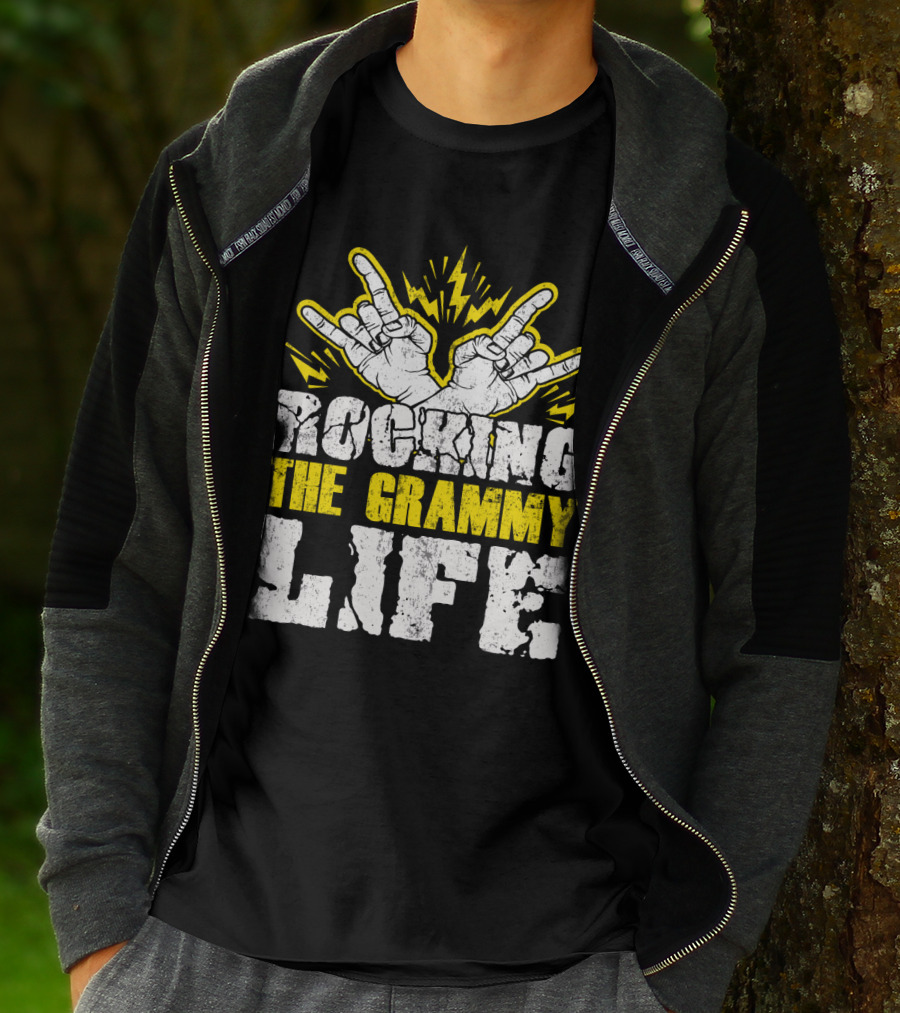 Rocking The Grammy Life With Vibrant Hand Gestures And Energetic Lightning Elements T-Shirt