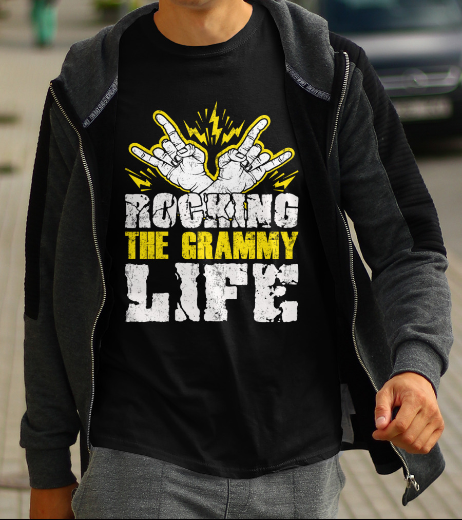 Rocking The Grammy Life With Vibrant Hand Gestures And Energetic Lightning Elements T-Shirt