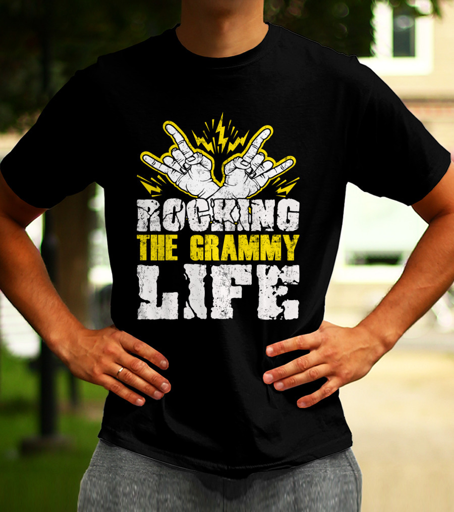 Rocking The Grammy Life With Vibrant Hand Gestures And Energetic Lightning Elements T-Shirt