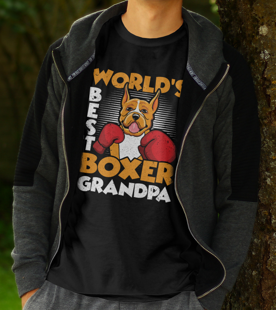 World's Best Boxer Grandpa Red Gloves Dog T-Shirt