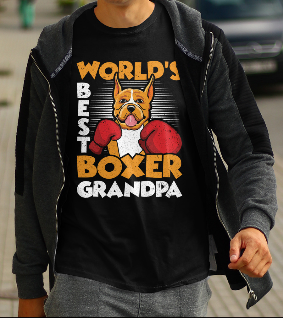 World's Best Boxer Grandpa Red Gloves Dog T-Shirt