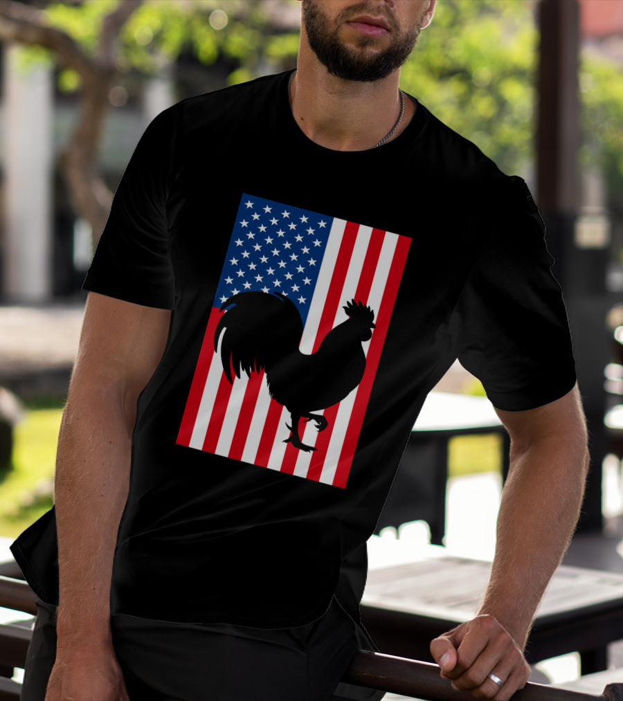 USA American Flag Rooster Silhouette T-Shirt