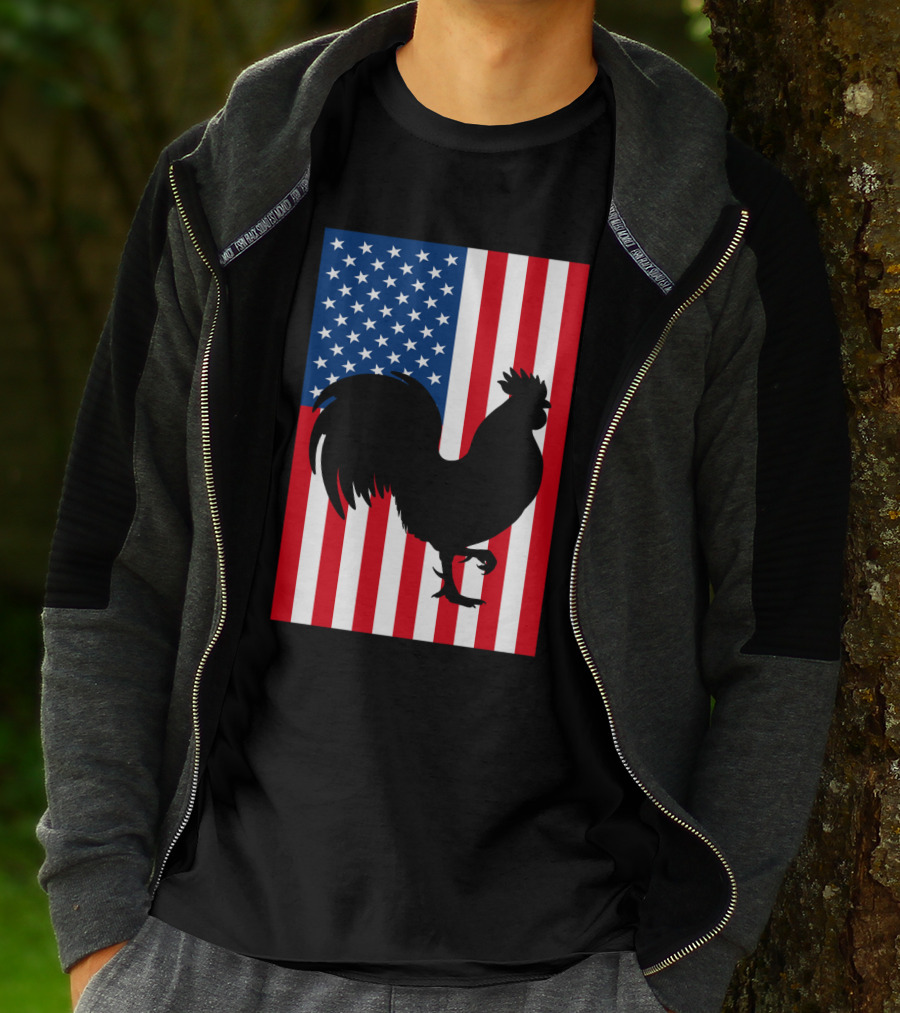 USA American Flag Rooster Silhouette T-Shirt