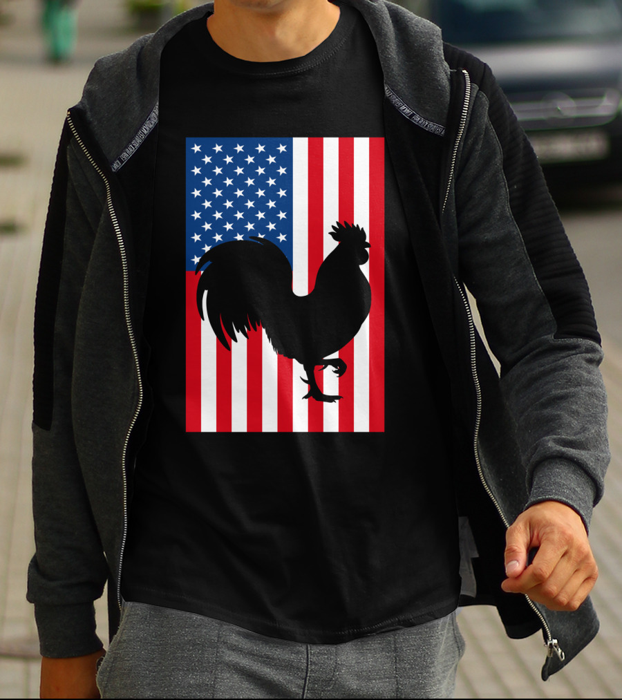 USA American Flag Rooster Silhouette T-Shirt