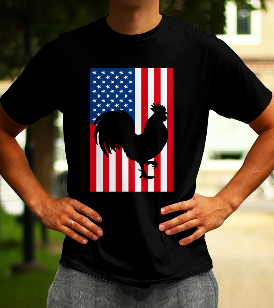 USA American Flag Rooster Silhouette T-Shirt