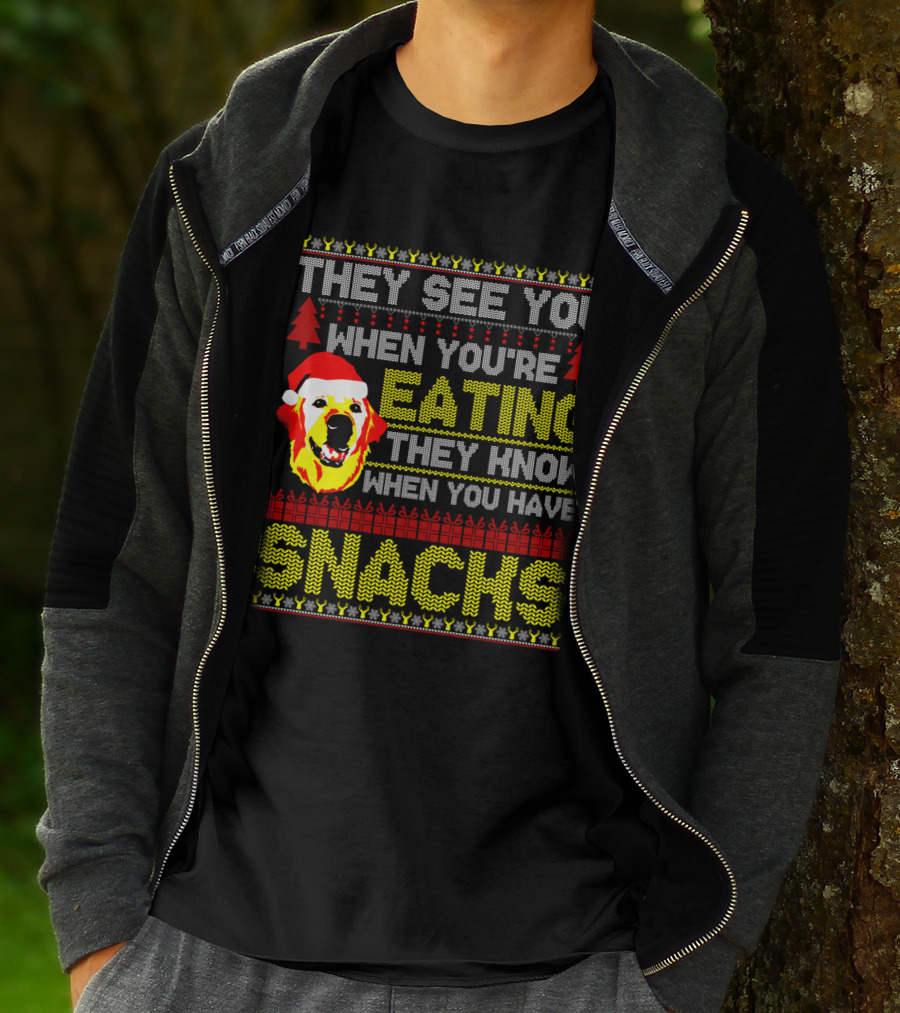 They See You When You're Eating They Know When You Have Snacks Labradoodle Christmas T-Shirt