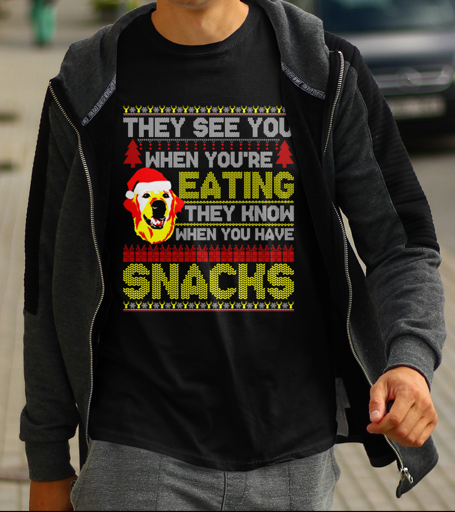 They See You When You're Eating They Know When You Have Snacks Labradoodle Christmas T-Shirt