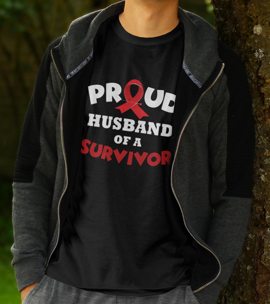 Proud Husband Of A Survivor Red Ribbon Awareness T-Shirt