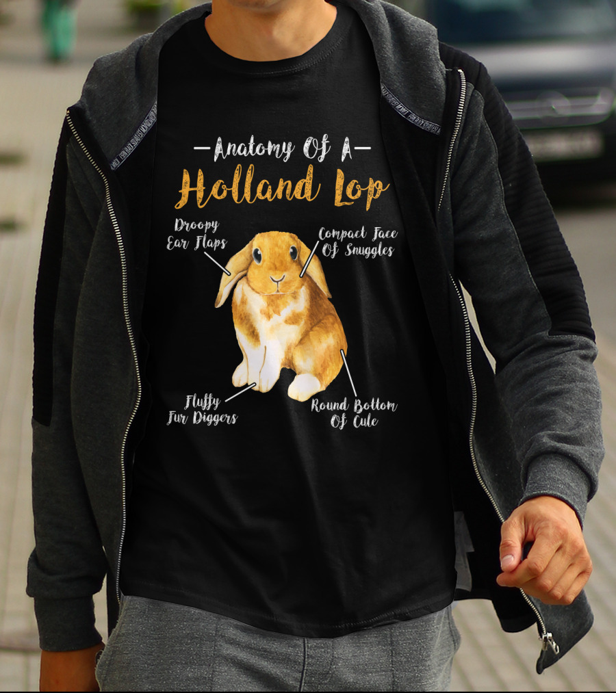 Anatomy Of A Holland Lop Droopy Ear Flaps Compact Face Of Snuggles Fluffy Fur Diggers Round Bottom Of Cute T-Shirt