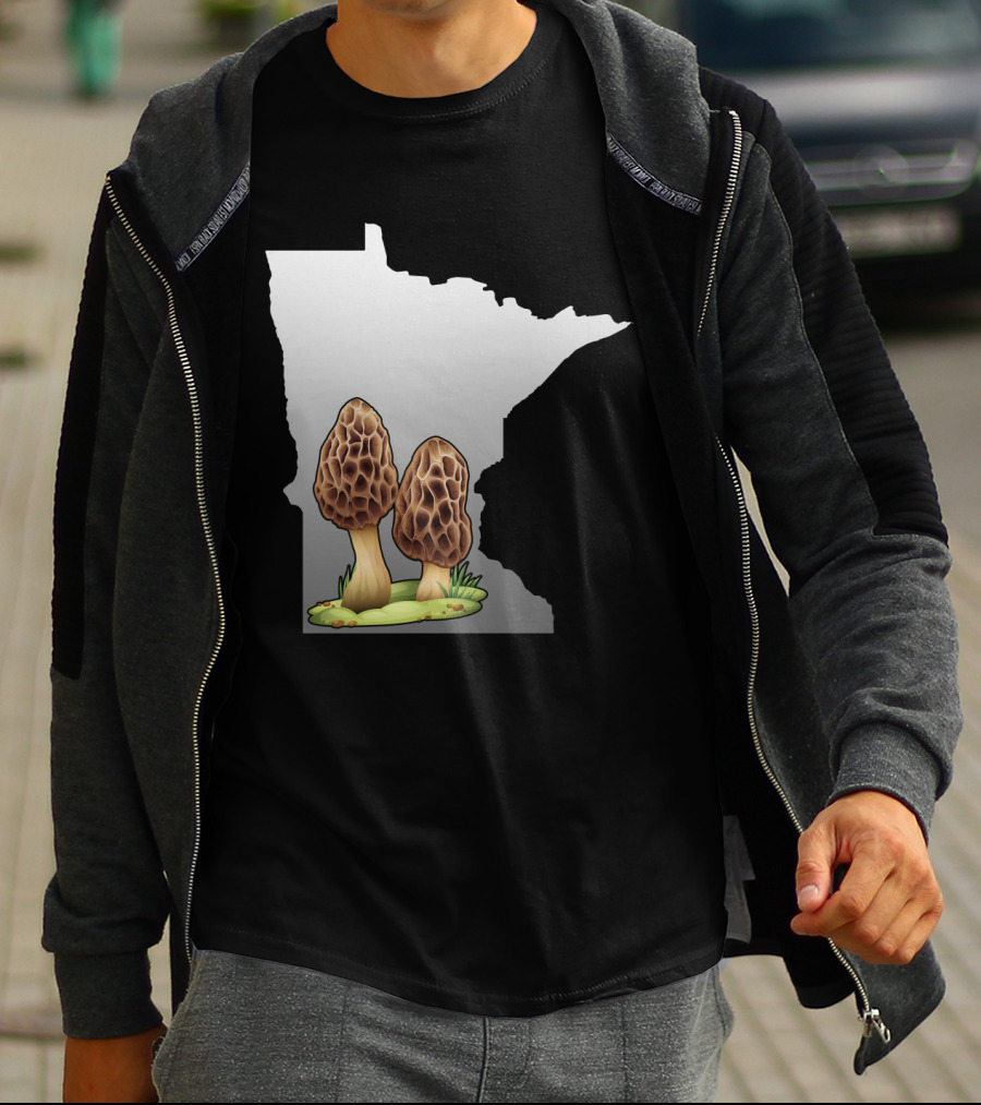Minnesota Map With Two Morel Mushrooms In Front T-Shirt