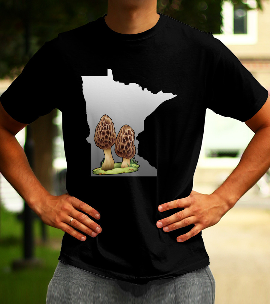 Minnesota Map With Two Morel Mushrooms In Front T-Shirt