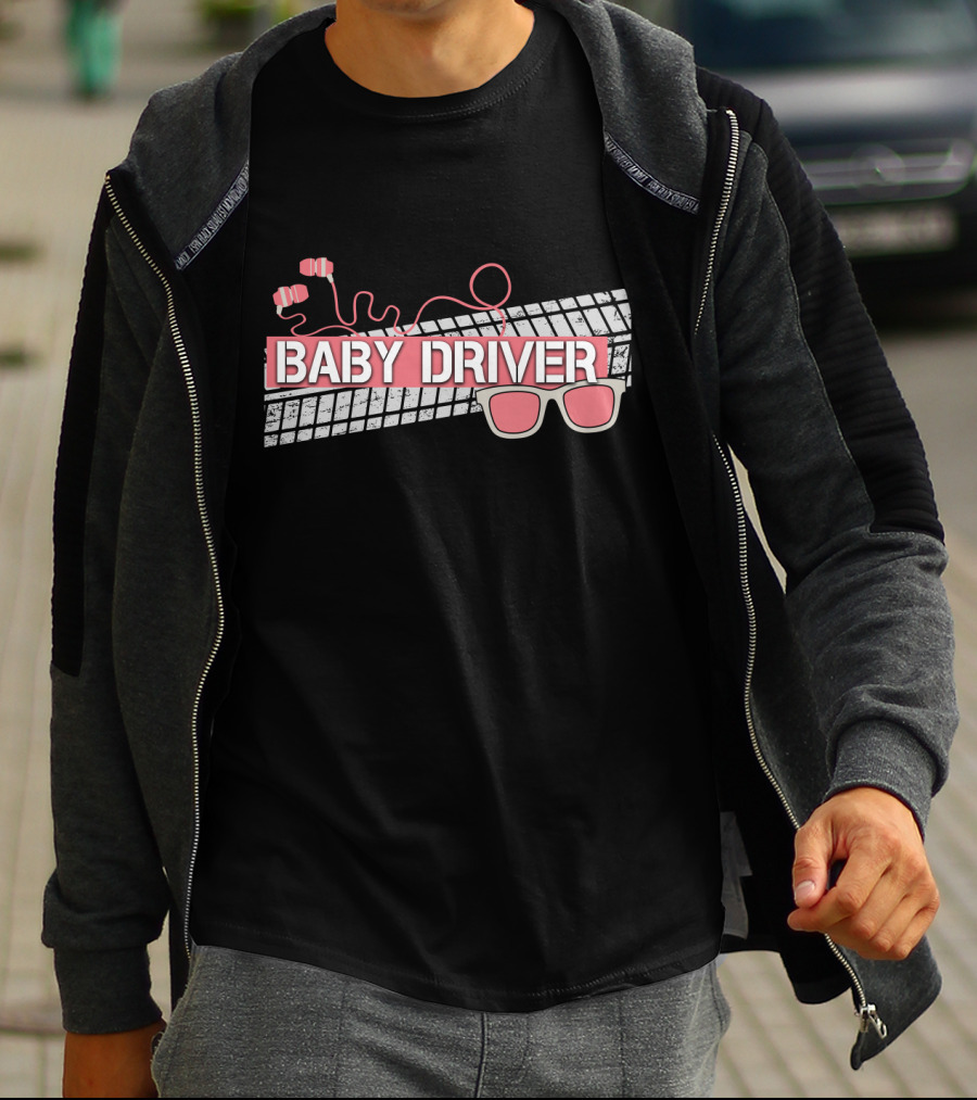 Baby Driver Tire Tracks Sunglasses And Headphones T-Shirt