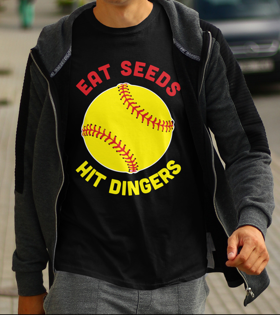 Eat Seeds Hit Dingers Softball Yellow T-Shirt