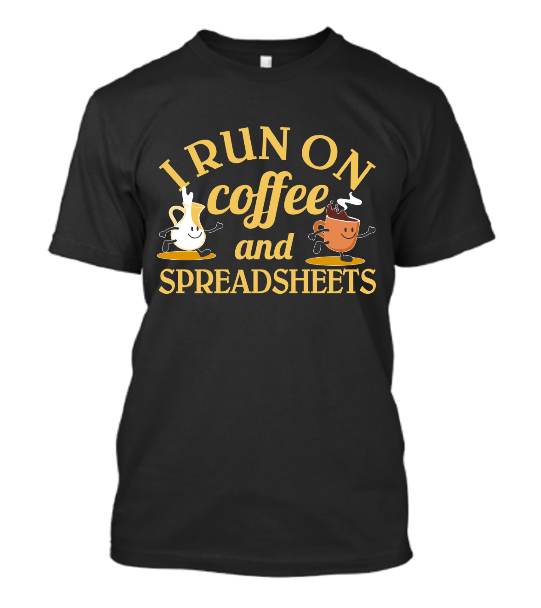 I Run On Coffee And Spreadsheets Animated Coffee Cups T-Shirt