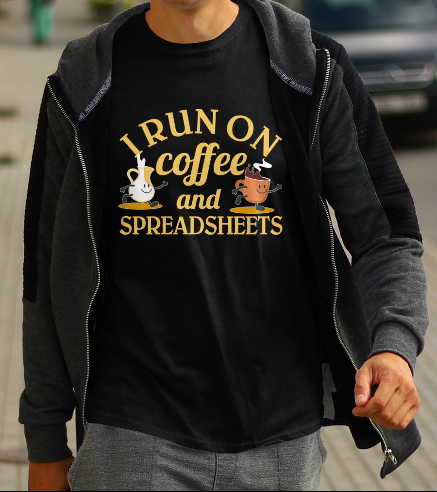 I Run On Coffee And Spreadsheets Animated Coffee Cups T-Shirt