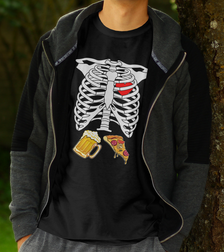 Maternity Beer And Pizza Skeleton Ribcage Heart T-Shirt