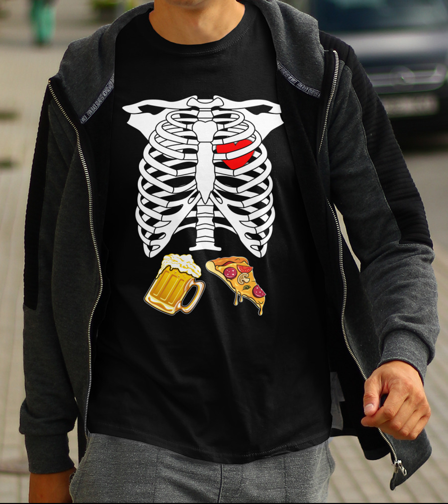 Maternity Beer And Pizza Skeleton Ribcage Heart T-Shirt