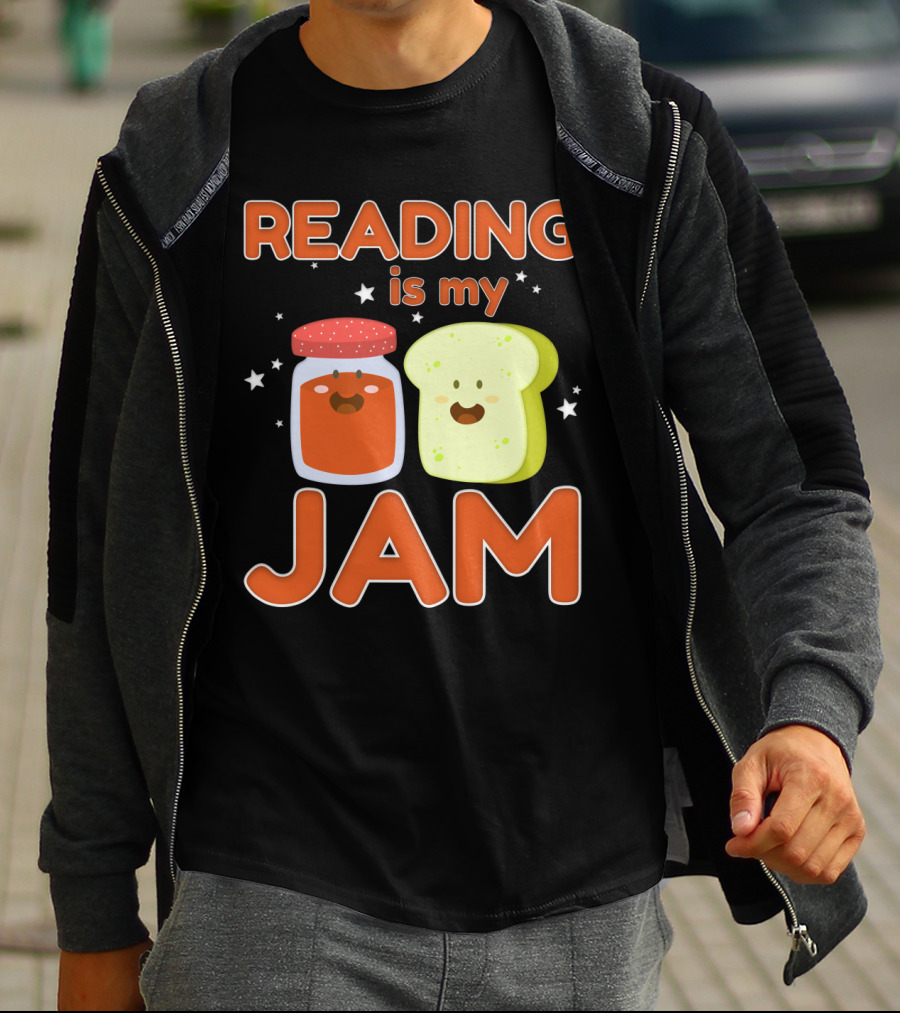 READING IS MY JAM Cute Kawaii Jam Jar And Bread With Stars T-Shirt