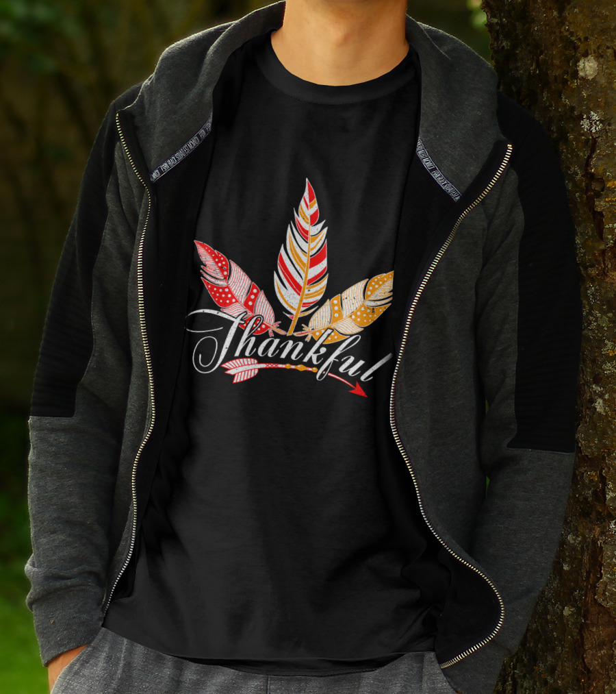 Thankful With Feather And Arrow Colorful Fall T-Shirt