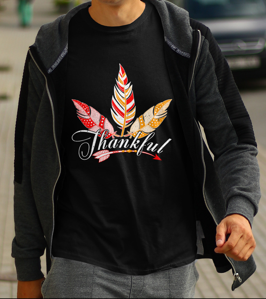 Thankful With Feather And Arrow Colorful Fall T-Shirt