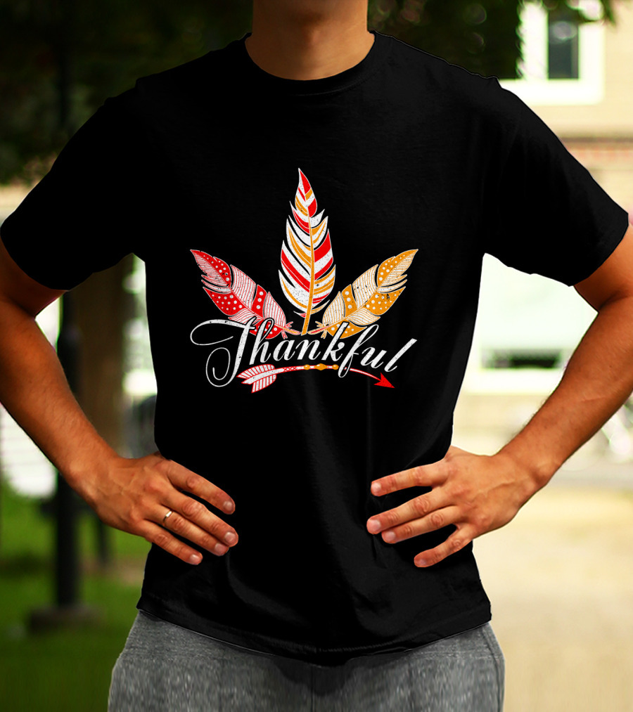 Thankful With Feather And Arrow Colorful Fall T-Shirt