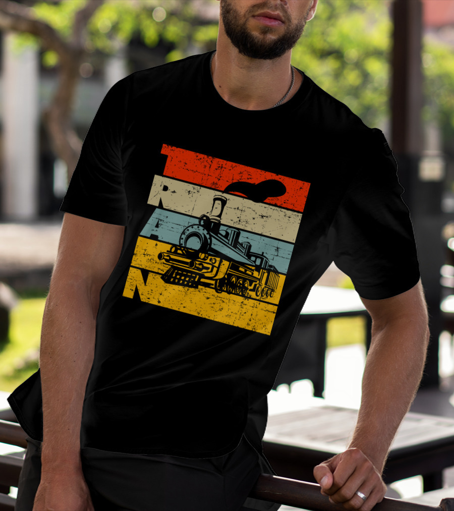 Vintage Train Retro Steam Locomotive Stripes T-Shirt