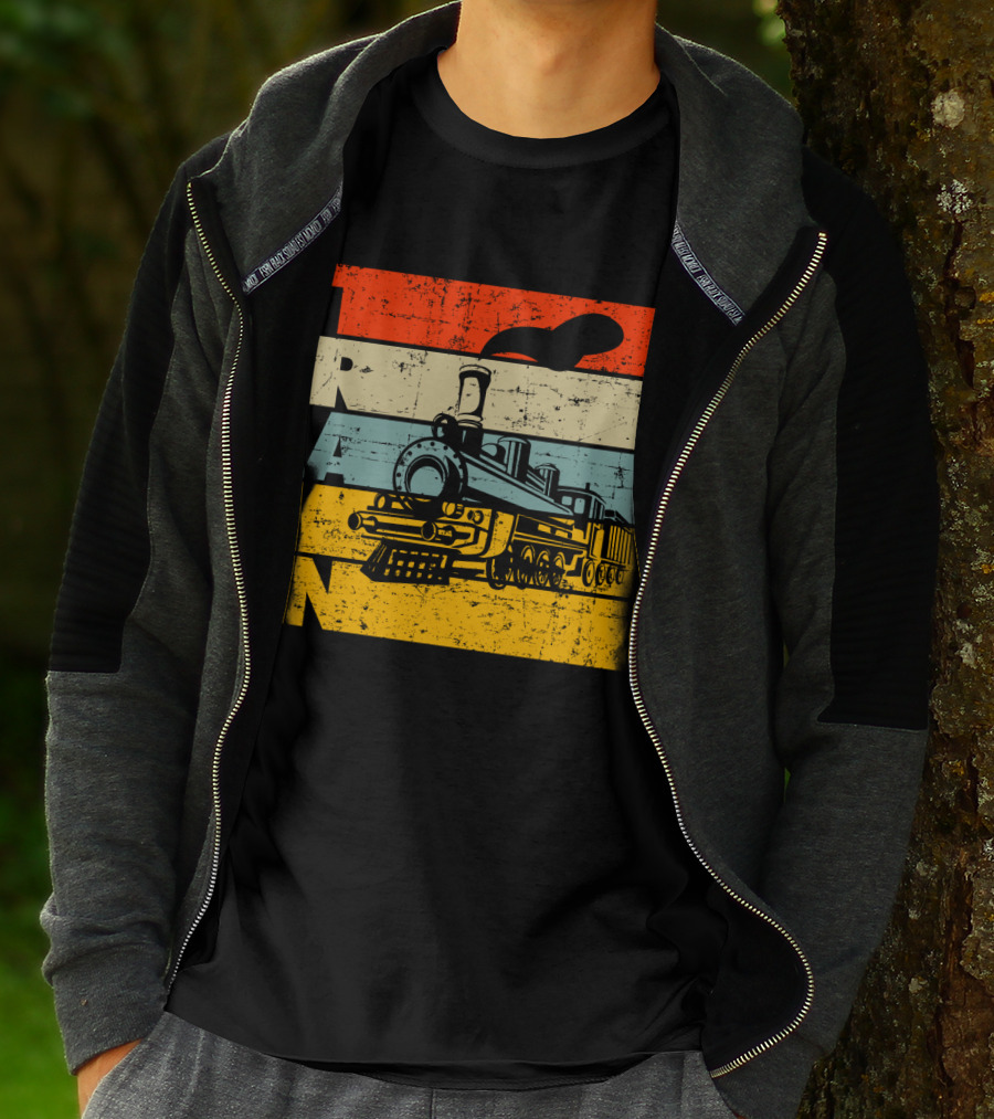 Vintage Train Retro Steam Locomotive Stripes T-Shirt