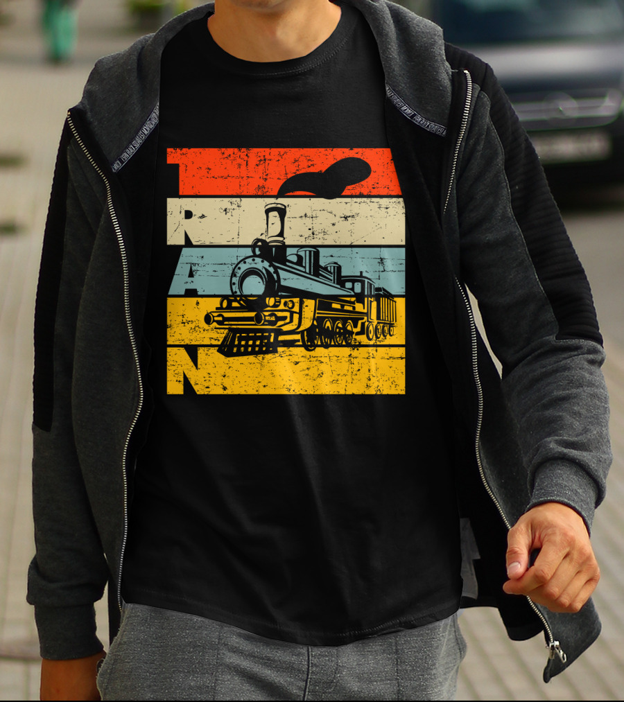Vintage Train Retro Steam Locomotive Stripes T-Shirt