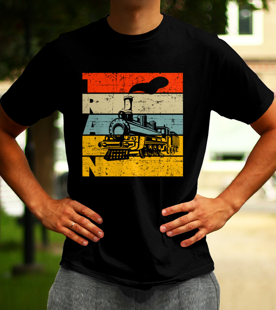 Vintage Train Retro Steam Locomotive Stripes T-Shirt