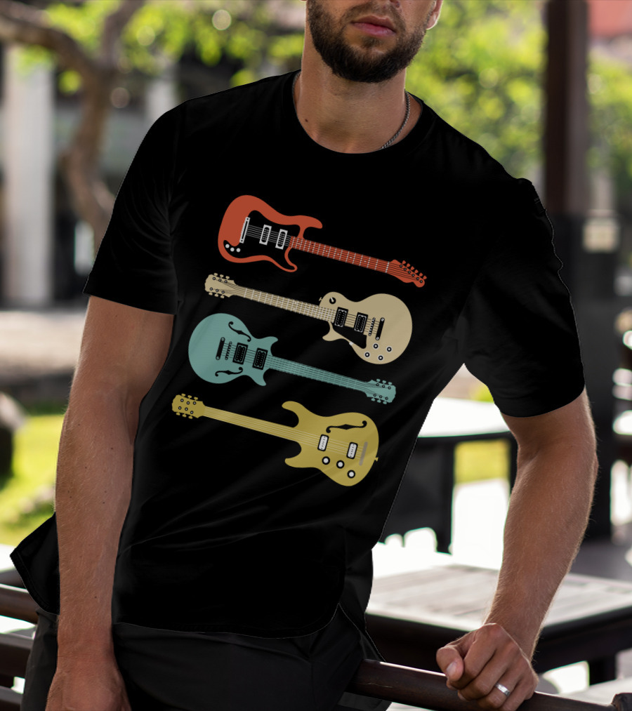 Vintage Bass Guitar Colorful Electric Guitars Collection T-Shirt