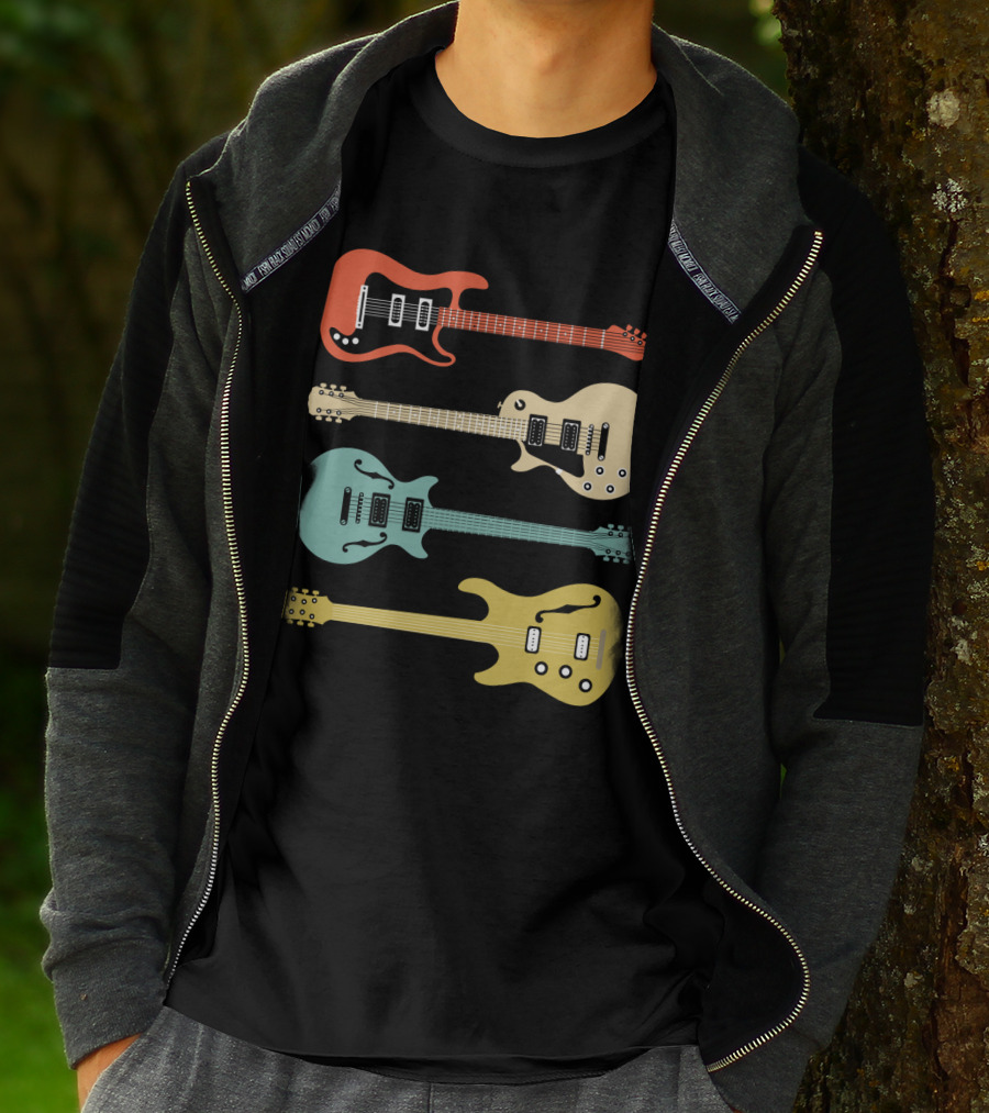 Vintage Bass Guitar Colorful Electric Guitars Collection T-Shirt