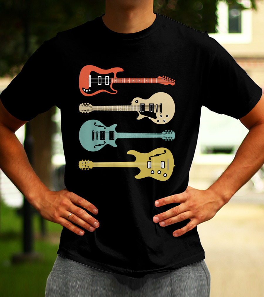 Vintage Bass Guitar Colorful Electric Guitars Collection T-Shirt