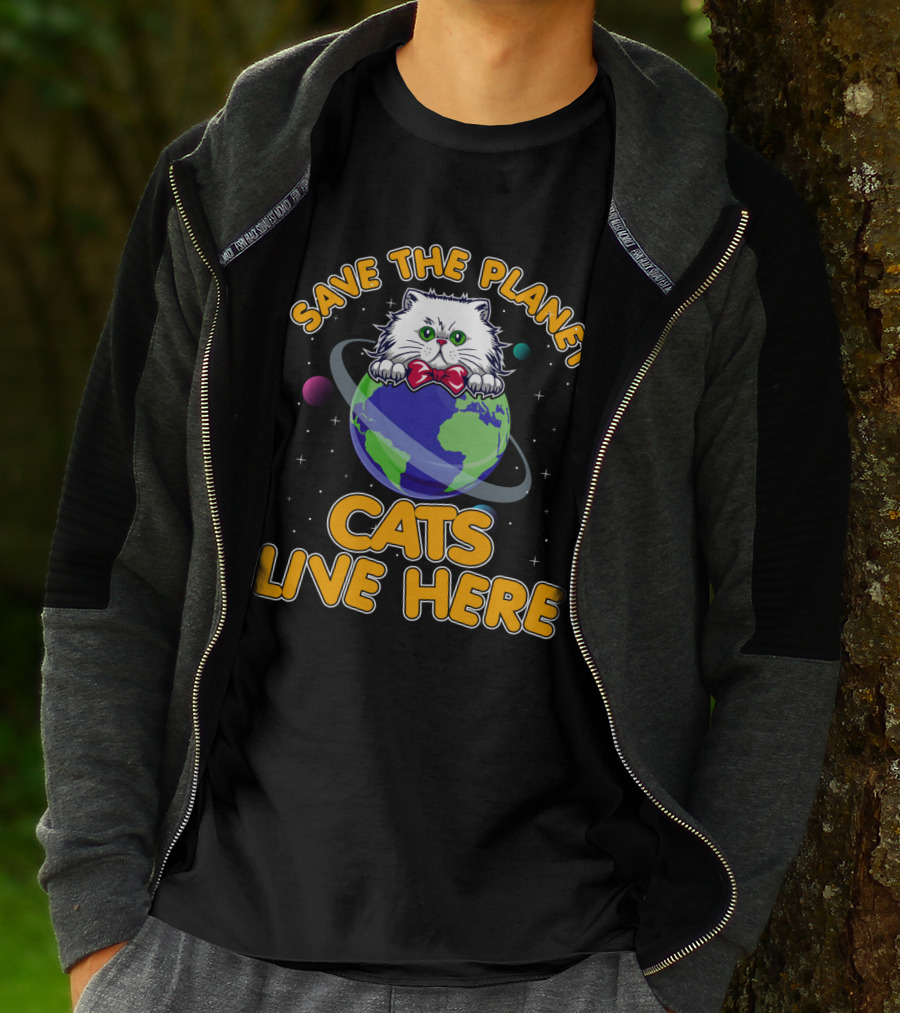 Save The Planet Cats Live Here Earth Cat T-Shirt