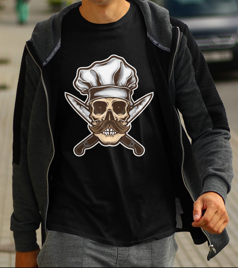 Chef Skull With Moustache And Crossed Knives T-Shirt
