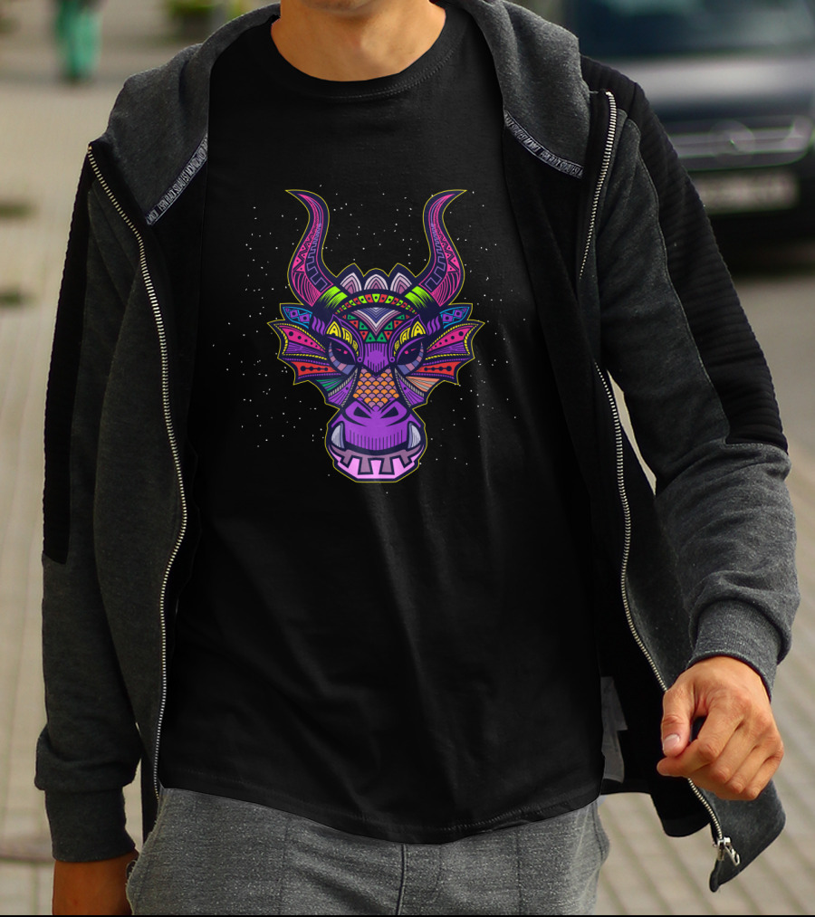 Dragon Face Psychedelic Colors Fantasy Creature T-Shirt