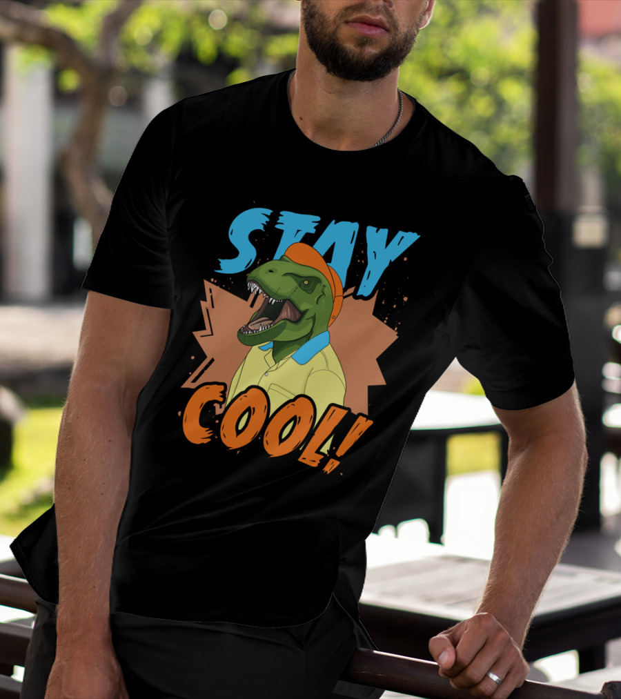 STAY COOL Dinosaur Wearing Bright Shirt And Cap T-Shirt