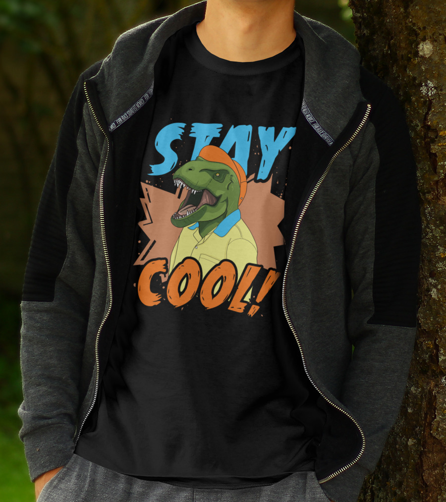 STAY COOL Dinosaur Wearing Bright Shirt And Cap T-Shirt