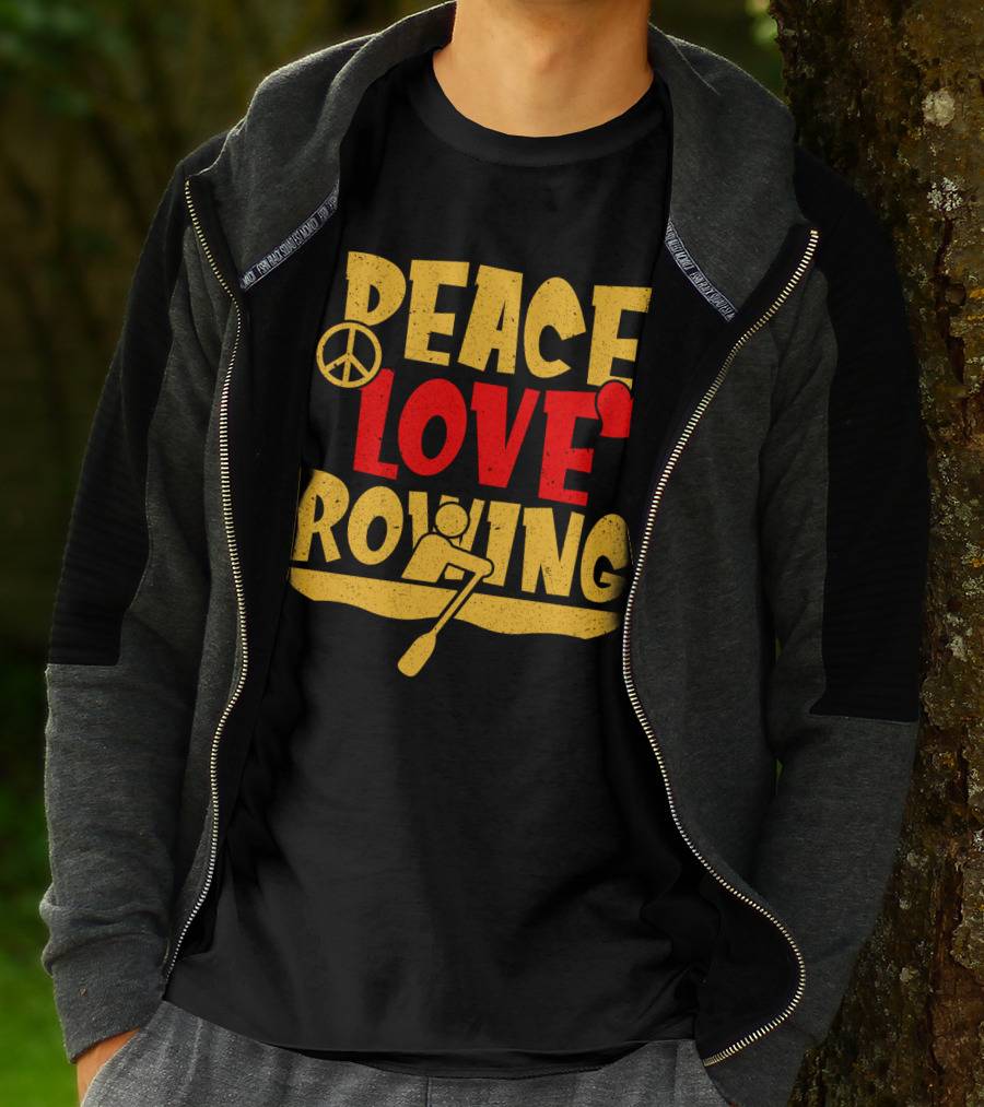 Peace Love Rowing Iconic Peace Symbol Heart Row Boat T-Shirt