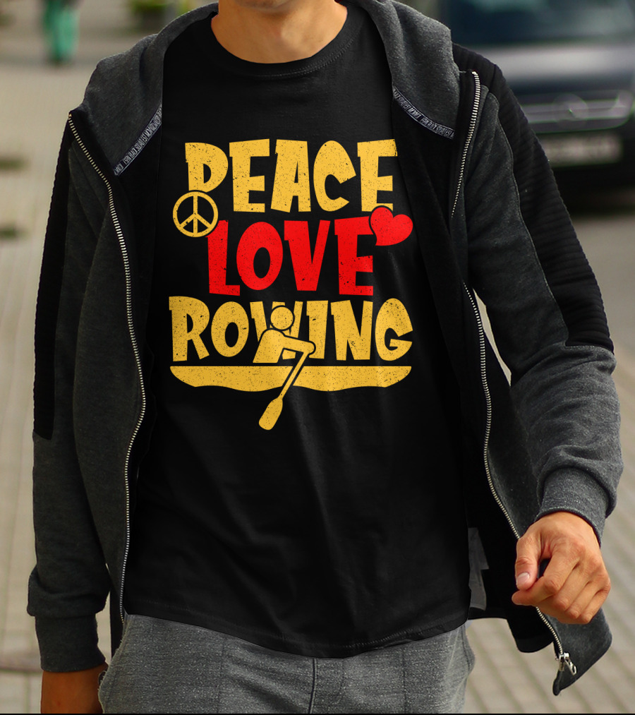 Peace Love Rowing Iconic Peace Symbol Heart Row Boat T-Shirt
