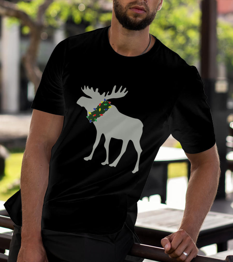Moose With Festive Christmas Light Wreath T-Shirt