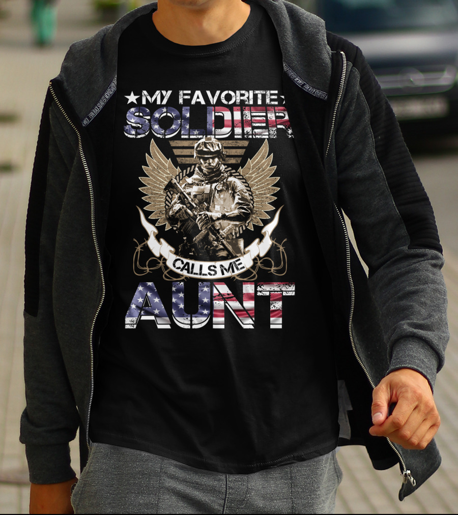 My Favorite Soldier Calls Me Aunt American Flag Wings T-Shirt