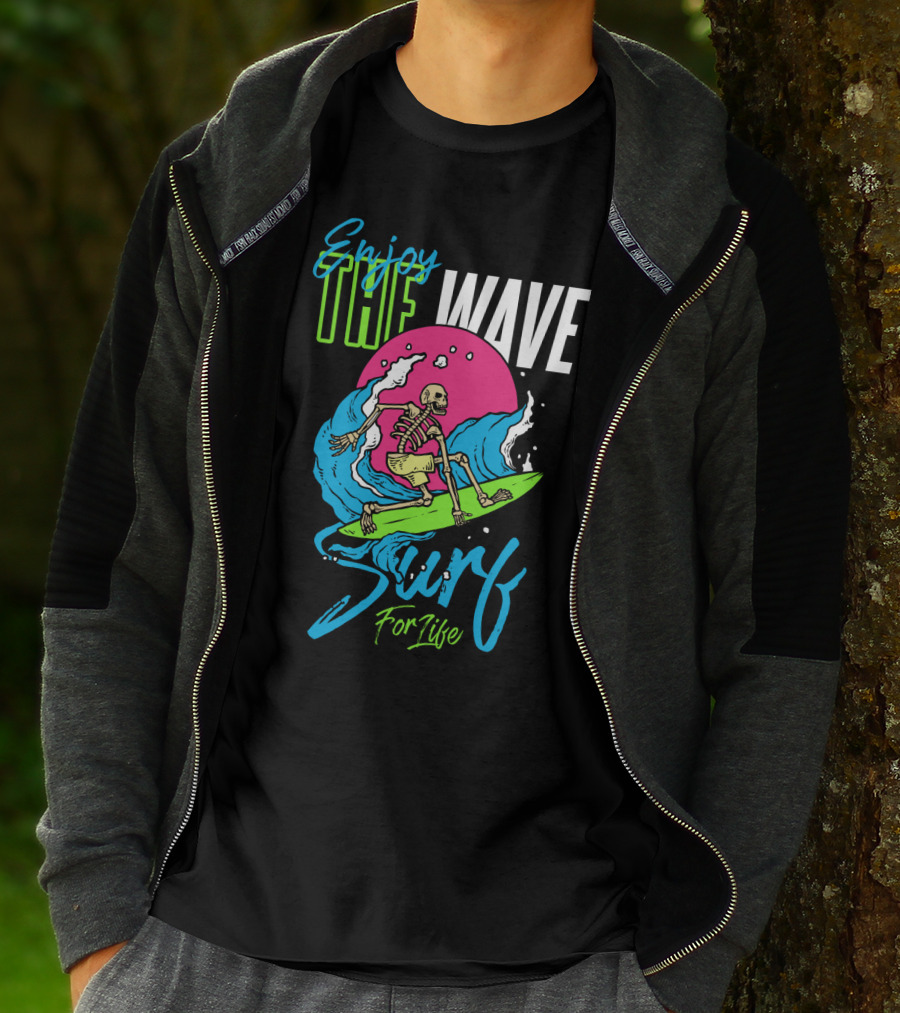Enjoy The Wave Surf For Life Skull Surfing Summer T-Shirt