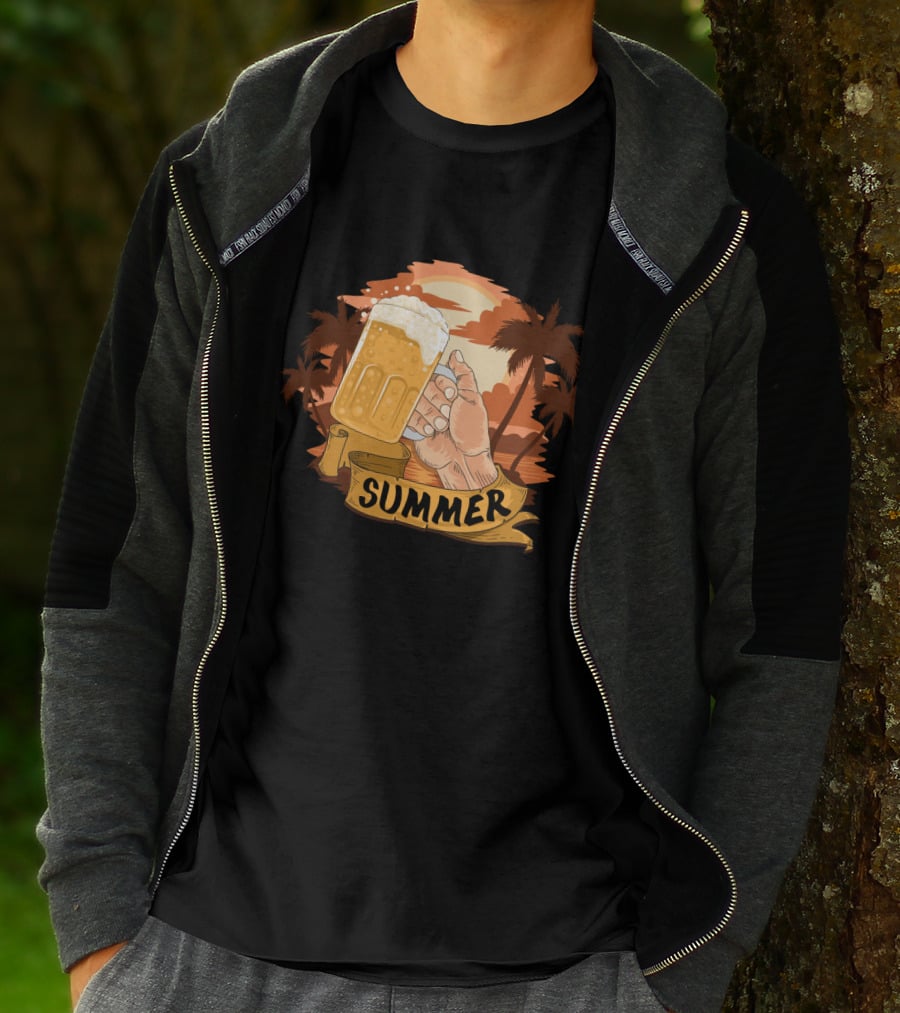 Summer Beach Beer Cheers At Sunset Palm Landscape T-Shirt